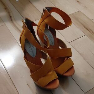 Women’s Strappy Platform Heels- Jessica Simpson Mustard Yellow Size 6